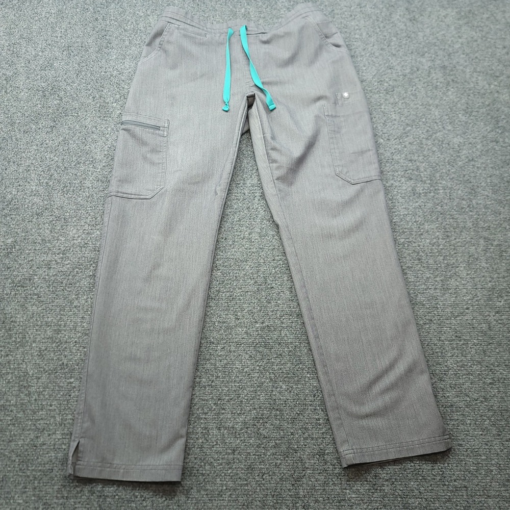FIGS Technical Collection Grey Scrub Pants Petite Small TW2000P Teal Drawstring - Picture 1 of 16